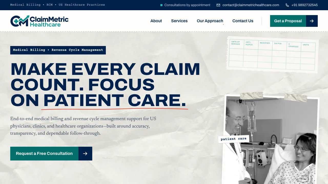 ClaimMetric Healthcare website